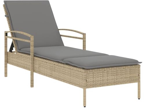 vidaXL Sonnenliege mit Auflage Beige 63x200x81 cm Poly Rattan