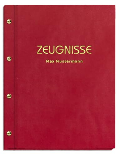 Personalisierte Zeugnismappe mit eigenem Namen in roter Lederoptik | für Zeugnisse in DIN A4 - inkl. 12 Sichthüllen - handgefertigt und personalisierbar mit eigenem Namen