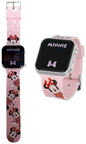 CARTOON Orologio da polso digitale Minnie Mouse con schermo a led, cinturino in silicone per bambine
