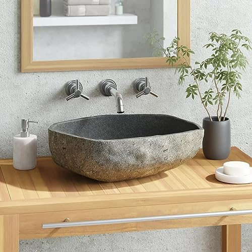 Chaduof Lavabo de Piedra, Lavabo sobre Encimera, Lavabo Baño, Mueble Lavabo, Muebles De Baño, Natural Ovalado 46-52 cm