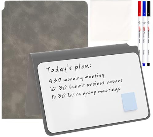 Elezeal A5 trocken abwischbares Whiteboard, tragbares kleines Whiteboard, Notizblock, wiederverwendbare Mini-Whiteboards mit löschbarem Marker für Büro, Geschäft, Schreiben, Notizen, Planung (Grau, 1