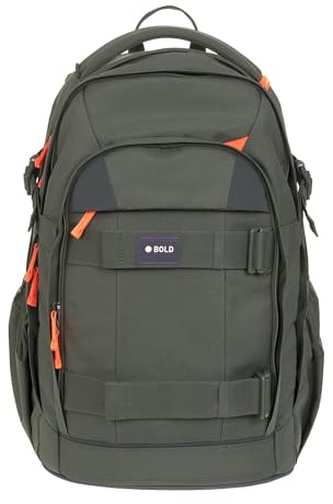 LÄSSIG Schulrucksack mit Reflektoren und höhenverstellbarem Rückenteil/School Backpack Bold Dark Olive