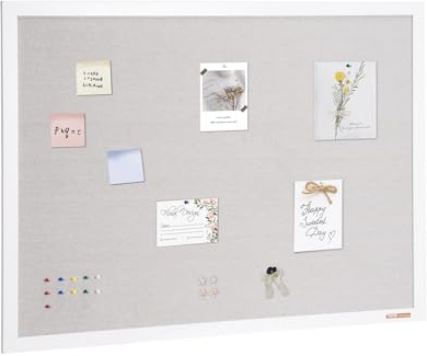 VEVOR Tablero de Corcho Blanco con Superficie de Lino 1200 x 900 mm Tablón de Anuncios de Pared con Marco de Madera Blanco Tablón de Anuncios Elegante y Funcional para Hogar, Escuela, Oficina