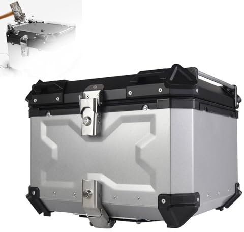 45 Liter Top Case Motorrad Topcase Reise-Motorradbox Mit Rautenlederfutter Reise-Heckbox Mit Sicherheitsschloss Motorrad-Heckbox Zur Aufbewahrung Von Motorradhelmen(Silver)