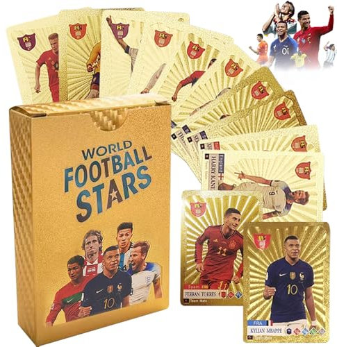 CLIUNT Football Star Cards Age 4+, 55Pcs Football Card 2025 Premier League, Gold Foil Champions Premier League Collectible Footballs card, Euro Football Cards, Top Footballs Card