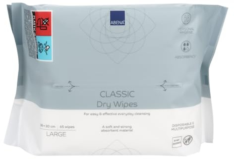 ABENA Classic Dry Wipes | Pack of 65 Wipes | 30 x 38cm | Multifunctional Cleansing Wipes | Hygiene Wipes | Easy & Effective Everyday Cleaning | Disposable Towels | Absorbency Level 3