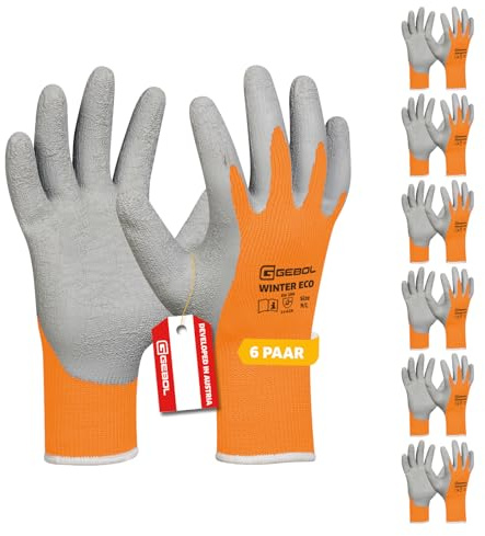 Gebol Winter Eco Winterhandschuhe, 6 Paar, Gr. 9/L, rutschfest, nahtlos | hält die Hände warm bei Frost, sicherer Halt bei Nässe, angenehme Passform, auch für Spaziergang & Wandern, langlebig