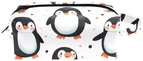 Reise-Kulturbeutel, Kosmetiktasche für Damen, Mikrofaser-Leder, Make-up-Tasche, Organizer mit Reißverschluss, niedliche Pinguine, multi, 8.2x3.1x3.5 in/21x8x9 cm, Kulturbeutel