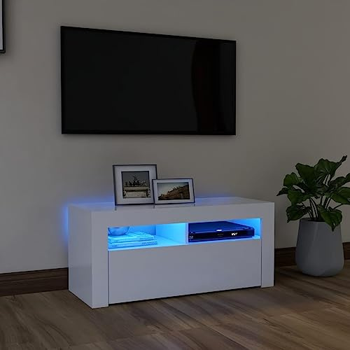 Xichuzi Mueble para TV con Luces LED, Mesa TV, Mueble TV Salon, Mueble Television, Mesa Television, Muebles De Salon, Modulos Salon, Blanco 90x35x40 cm