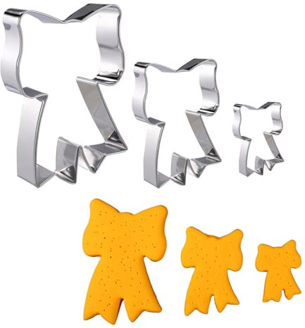 BOXOB 3 Pz Tagliabiscotti a Forma di Fiocco, 5,2, 7,7, 10,4 cm Bow Cookie Cutter Adorabile Strumento per la Cottura dei Biscotti Utensile da Cucina per Preparare Biscotti Pane Impasto