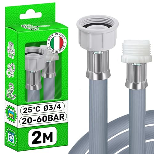 Extensión Manguera Lavadora o Lavavajilla 2 m con Conexiones Ø 3/4 Presión de 20 a 60 Bar para Temperaturas de hasta 25°C - MADE IN ITALY - Garantía de 5 Años - ONIX TECH