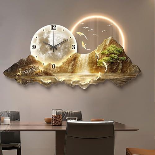 3D-Wandbild mit Uhr – Moderne Wanddekoration für Wohnzimmer und Restaurant, Panorama-Landschaft mit LED, Bilder zum Aufhängen