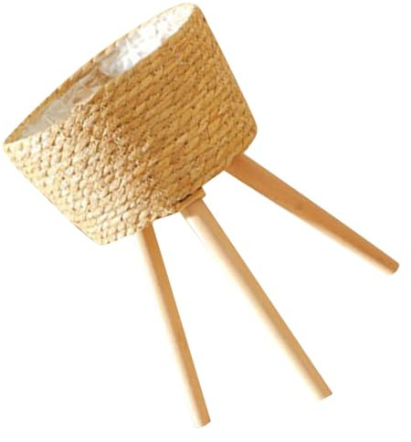 YARNOW Soporte De Macetas De Madera Tejido para Hogar y Balcón, Cesta De Plantas Pequeña 18 Cm, Base Rústica Adecuado para Interior y Exterior, Soporte Decorativo y Funcional