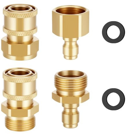 Zocipro 4Pcs Set Adattatore Idropulitrice da M22-14mm a 1/4 di Pollice, Kit di Collegamento Rapido e Scollegamento per Idropulitrice in Ottone per Pompa Flessibile per Idropulitrice 5000 PSI