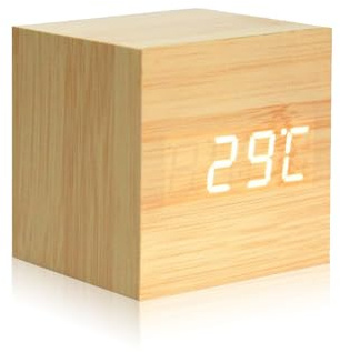 Lichamp Digital Alarm Clock Wooden No Ticking LED Display Bedside Clock 12h/24h USB Powered for Bedrooms, Table, Home, Kitchen, Travel