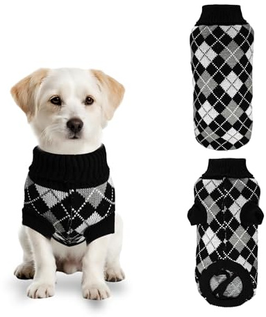 PawSailor Scozzese Maglione per Cani Piccolo a Collo Alto Maglione Cuccioli Pullover Cane Morbido Confortevole Felpa Cane Abito Riscaldanteper Per Cani Taglia Piccola e Media, Nero L