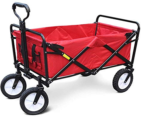 Chariot pliable d'extérieur – Chariot de jardin portable rouge avec 4 roues, design pliable pour un transport facile – Parfait pour le camping, les festivals et les activités de plein air