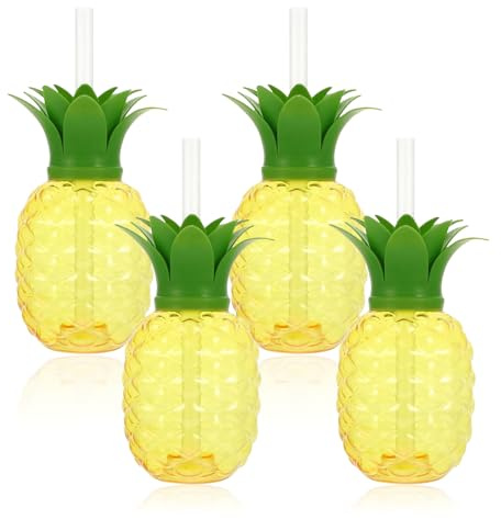 virkwuy 4 Pièces Gobelets à Ananas, Verres à Boisson Forme de Ananas,Foyers | Verres Plastique en Forme D'ananas, Adaptés à la Consommation Quotidienne D'eau Potable, pour Une Utilisation Dans les Foyers