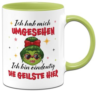 Coole Miss Grinch Tasse mit Spruch: Ich hab mich umgesehen, ich bin eindeutig die Geilste hier - Kaffeetasse lustig - Geschenk für Frauen, Kollegin - Weihnachtstasse Wichtelgeschenk (Grün)