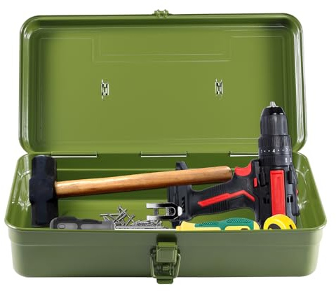 Metal Tool Box, 36cm Large Lockable Toolbox with Latch Closure & Handle, Iron Repairing Hand Kit Organizer For Garage Fishing Gardening(green)