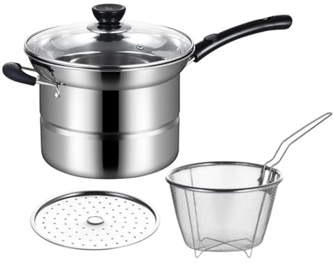 Pentola per friggitrice in acciaio, pentola profonda, cestello multifunzione | utensile da cucina per patatine fritte frutti di mare gamberetti cipolla tempura pollo fritto snack cucina casa