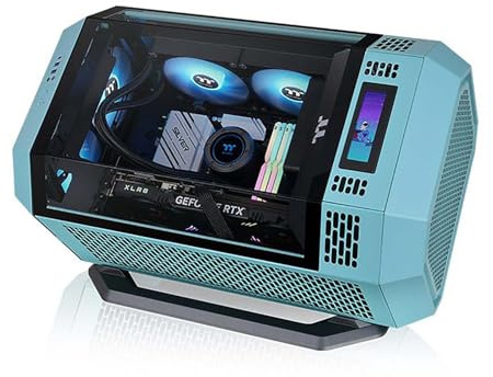 Caja De Ordenador, Caja De PC Gaming De Torre Media M-ATX/ITX - Puertos USB 3.0/Tipo-C Frontales - Panel Panorámico De Cristal Templado - Incluye Pantalla LCD De Expansión De 3,9 Pulgadas