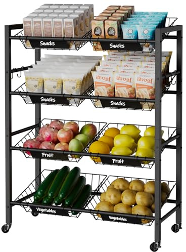 IBUYKE Carrito Cocina con 8 Cestas,Carro Auxiliar de Metal,Negro TLJ025B