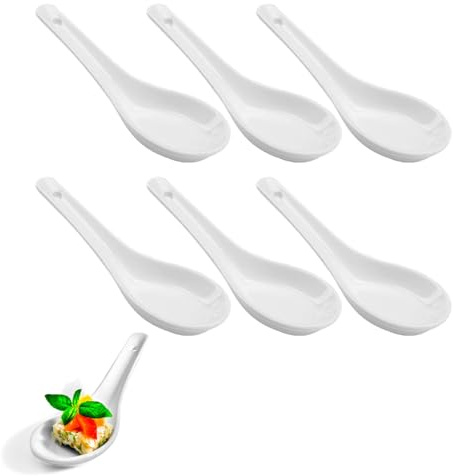 Yuannee Asiatische Suppenlöffel,6 Pcs Reislöffel aus Weißem Porzellan Keramische Chinesische Suppenlöffel Heller Japanischer Löffel Groß Ramen Löffel für Reisschalen Ramen Wonton Dumpling