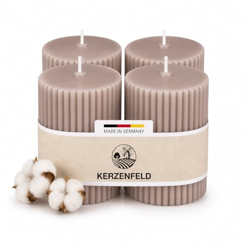 Stumpenkerzen mit Rillen 90x70, 4 Stück (Taupe)