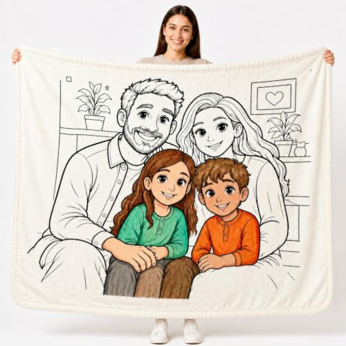 Smile lab Personalised Photo DIY Colouring Blanket for Adults | Custom Colouring in Blanket with Photo and 24 Colour Markers, Personalised Birthday Gifts for Women Couples Family