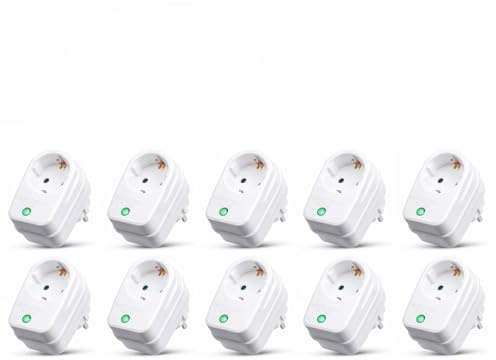 Adattatore presa 10X con protezione contro le sovratensioni | 230 V | protezione contro i fulmini presa adattatore di rete | 3500 W | con blocco di sicurezza per bambini | 10 pezzi