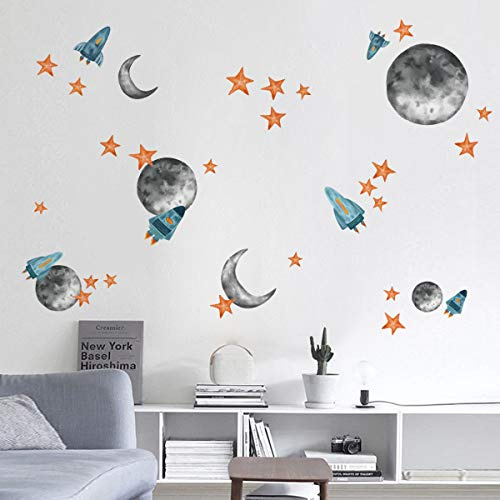 ufengke Wandtattoos Weltraum Wandsticker Wandaufkleber Sterne Raketen Planeten für Kinderzimmer Jungen Wohnzimmer