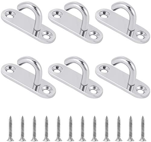 FANCYLEO EU 6 Pack Stainless Steel Ceiling Hooks, M5 Oval Open Hooks Pad Eye Plate Anchor Heavy Duty Screw for Hanging Lamp Plant Basket Ceiling Fan Tool Marine Deck Hardware | Pad Eye Plate Anchor; Heavy Duty Screw;for Hanging Lamp Plant Basket Ceiling Fan Tool Marine Deck Hardware