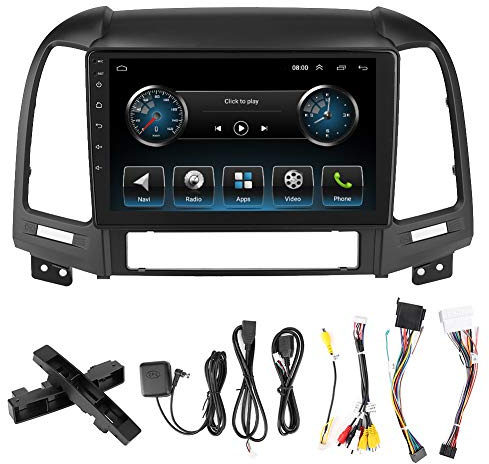 Navegación GPS Reproductor MP5 Multimedia Bluetooth Incorporado, Unidad Central con Pantalla táctil en el Tablero Receptor de Radio FM para 9.1 / iOS para Santa Fe 2006-2012 9in 2Din