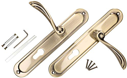 KOTARBAU® Juego de manillas para puerta ZnAl, Manilla con agujero de cilindro, 72 mm, Manijas de puerta de placa larga, 2 Manetas, Manillas para puerta interior, Picaportes acabado cuero, Oro viejo