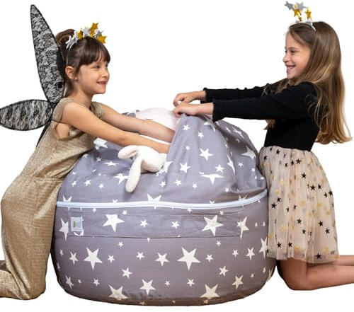 SMART WALLABY Stuffed Animal Storage Bean Bag Chair | 2 Sizes in 1 | 100% Cotton Washable Kids’ Plush Toys Organizer | XL to XXL Expandable Premium Soft Toys Pouf Twinkle Twinkle