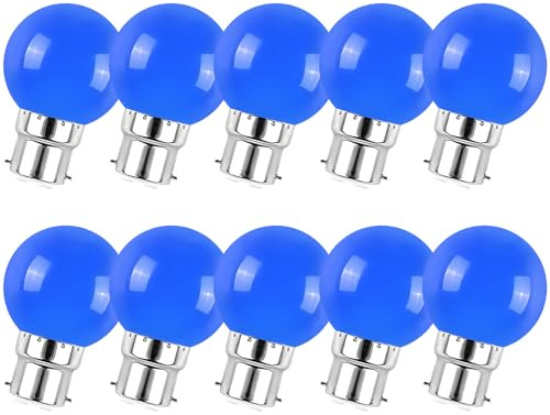 Jiotouhu B22 G45 Ampoule LED sphérique bleu, éclairage à 360 degrés, 2W équivaut à 20W, pour AC 220V-240V, non dimmble, éclairage décoratif pour Halloween, Noël, fêtes, lot de 10