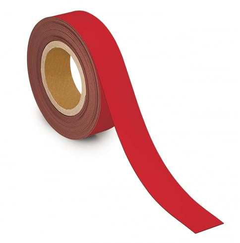 MAUL Nastro per etichettatura, 40 mm x 1 mm, scrivibile con retro magnetico, versatile in ufficio, officina, magazzino e cucina, ritagliabile individualmente, lunghezza 10 m, rosso