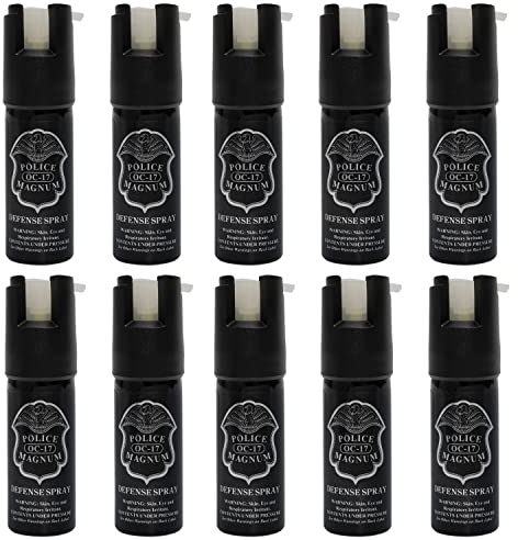 POLICE MAGNUM Mini Pepper Spray Self Defense Canisters- Made in The USA- 10-12ft Range (10 Pack 1/2oz Twist Lock) (Glow in The Dark)