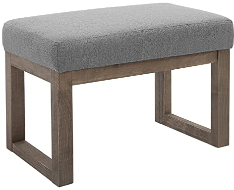 CangLong 70cm Rechteckiger Fußhocker Bequemer Stoff gepolstert Holzbank Sitz für Wohnzimmer, Schlafzimmer & Outdoor, Grau