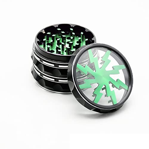 Grinder Metallo Trita Spezie Peperoncino Erba Lega di Alluminio 63mm Tritino Macina Caffé Erbe Macinapepe Pepe Spice 4 Pezzi con Setaccio per Polline - Fulmine Verde
