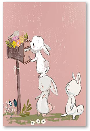 Postereck - 3978 - Kinderzimmer, Hasen Tier Freunde Süss Brief - Kinder Kinderzimmer Kinderbild Wandposter Fotoposter Bilder Wandbild Wandbilder - Leinwand - 60,0 cm x 40,0 cm