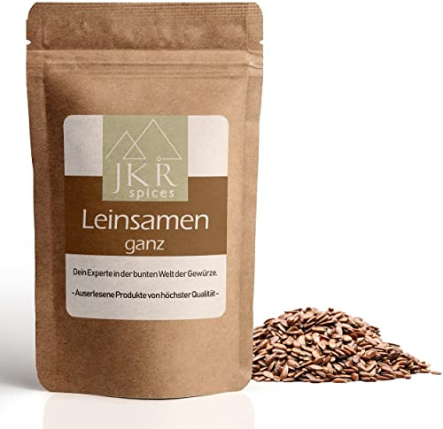 JKR Spices Leinsamen ganz - Leinsaat - ganze Lein Körner- braun - Ballaststoffe, Müsli, zum Backen, Kochen & Smoothies | 100% natürlich ohne Zusätze (250 GR)