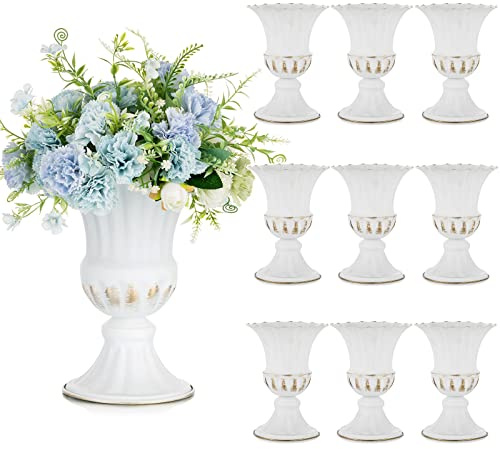 Sziqiqi Metall Weiß Urn Vasen Hochzeit: Kleine Vasen für Tischdeko 10Stk | Dick, H23cm/ ⌀12.8cm/ T15cm, Trompetenvase für Kunstblume, Vintage, Hochzeitdeko, Taufe, Esstisch, Party