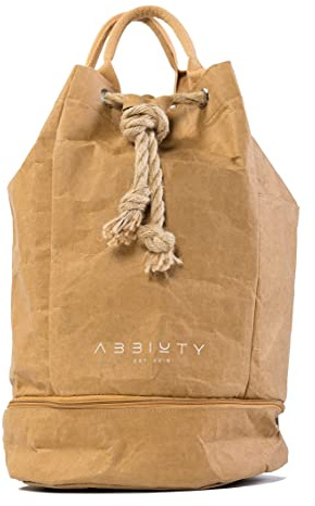 Abbiuty – Rucksack Papventure aus veganem & recyceltem Kraftpapier – reiß- und wasserfester Papierrucksack inklusive großem Innenfach mit zwei Einschubtaschen (40cm x 28cm)