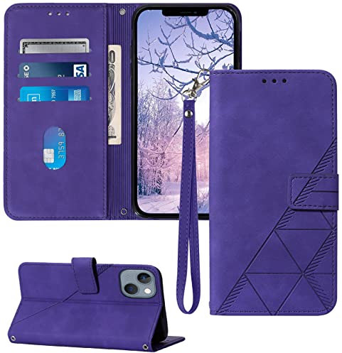 Moment Dextrad for iPhone 13/14 Wallet Case, Card Holder Slots, Wrist Strap, TPU Interior Protective, Stand PU Leather Folio Flip Cases Cover, 13/14 Phone 6.1 inch (Purple)