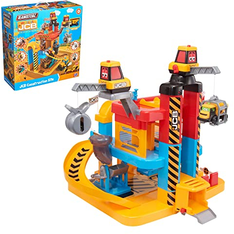 Teamsterz JCB Meine erste Baustelle | Garage auf 3 Ebenen | Kinderspielset Spielzeugfahrzeuge | Autorampenspielzeug, Kräne und Arbeitslift | Kleinkinder ab 18 Monaten