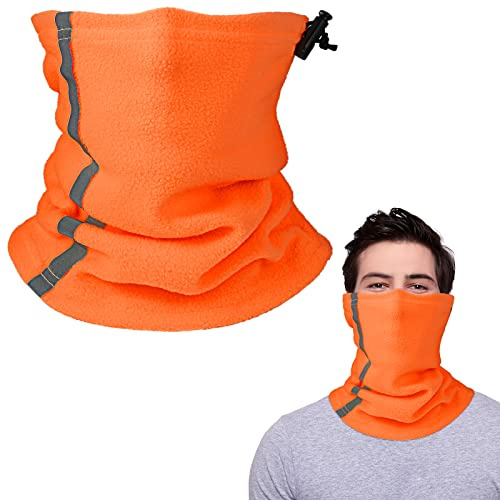 Neer Winter Neck Warmer High Visibility Multifunctional Unisex Cycling Neck Warmer with Reflective Stripes Elastic Cord (Orange)