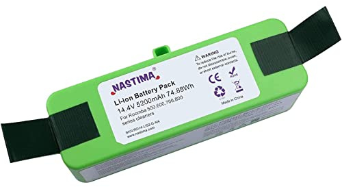 NASTIMA Upgrade 14,4V 5200mAh Lithium-Ionen-Ersatzakku Kompatibel mit Roomba 600 700 800 900 Serie 614 615 675 680 690 694 780 790 880 890 895 960 980 985
