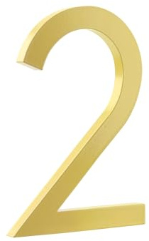 HASWARE Floating House Number 4 inch Stylish Door Numbers Alphabet Plaque Street Home Address Numerals (Small 2, Golden)